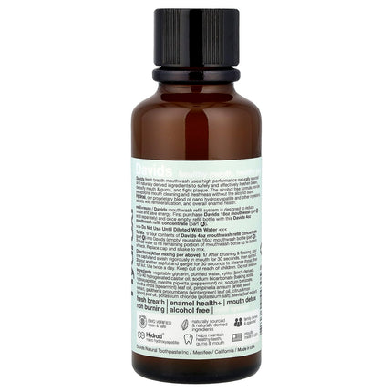 Davids Fresh Breath Mouthwash Refill Concentrate, Natural Fresh Mint - ingredient label