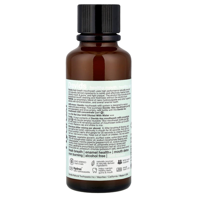 Davids Fresh Breath Mouthwash Refill Concentrate, Natural Fresh Mint - ingredient label