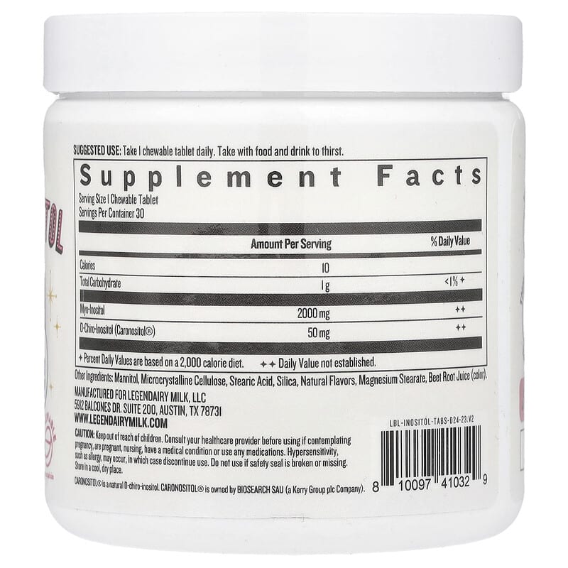 Legendairy Milk, Myo & D-Chiro Inositol, Cherry, 30 Vegan Chewable Tablets