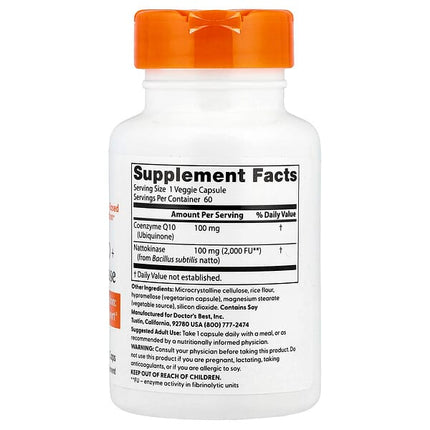 Doctor's Best CoQ10 + Nattokinase, 60 Veggie Caps, packaging detail 2