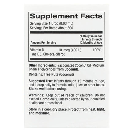 California Gold Nutrition Baby Vitamin D3 Drops 400 IU 10 ml bottle