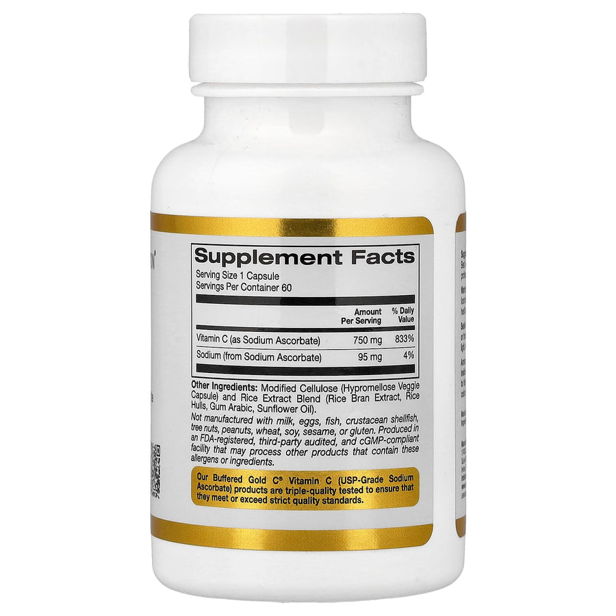 California Gold Nutrition Buffered Gold C Sodium Ascorbate Vitamin C capsules bottle
