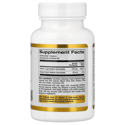 California Gold Nutrition Buffered Gold C Sodium Ascorbate Vitamin C capsules bottle