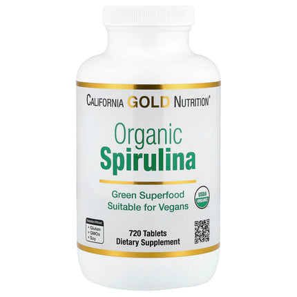 California Gold Nutrition Organic Spirulina 500mg tablets bottle, front label