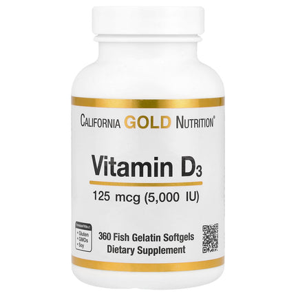 California Gold Nutrition Vitamin D3 5000 IU 125 mcg capsules bottle