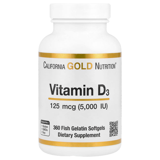 California Gold Nutrition Vitamin D3 5000 IU 125 mcg capsules bottle
