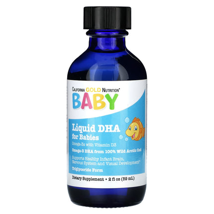 California Gold Nutrition Babys DHA Omega-3 Vitamin D3 EPA liquid drops 59 ml bottle