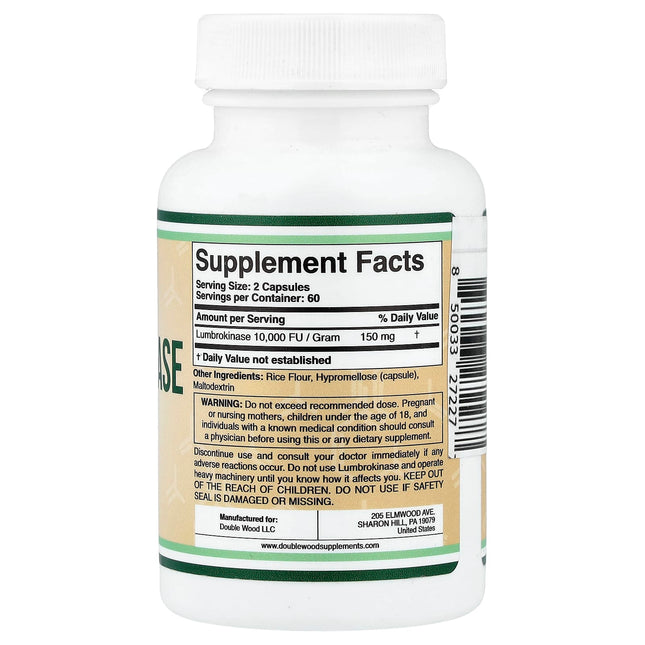 Double Wood Supplements Lumbrokinase, 75 mg per Capsule