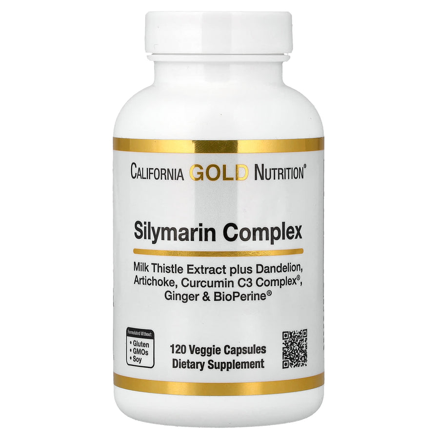 California Gold Nutrition Silymarin Complex Milk Thistle Dandelion Artichoke Curcumin BioPerine veggie capsules bottle