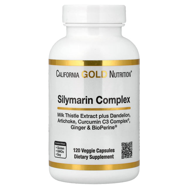 California Gold Nutrition Silymarin Complex Milk Thistle Dandelion Artichoke Curcumin BioPerine veggie capsules bottle