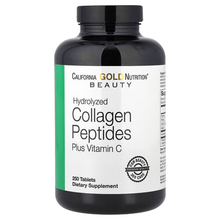 California Gold Nutrition Hydrolysed Collagen Peptides Type I III Vitamin C 250 tablets bottle