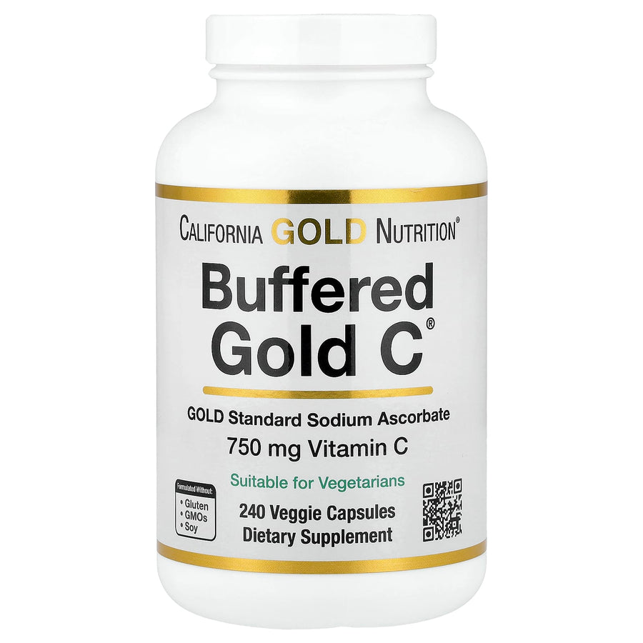 California Gold Nutrition Buffered Gold C Sodium Ascorbate Vitamin C capsules bottle