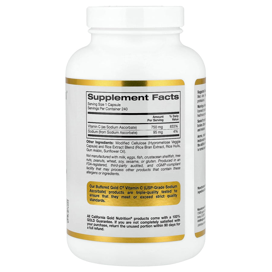 California Gold Nutrition Buffered Gold C Sodium Ascorbate Vitamin C capsules bottle