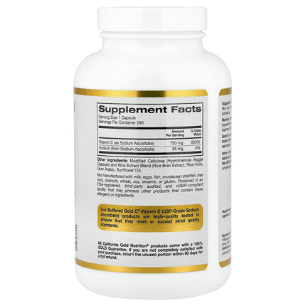 California Gold Nutrition Buffered Gold C Sodium Ascorbate Vitamin C capsules bottle