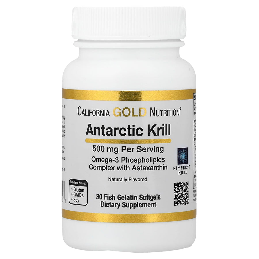 California Gold Nutrition Antarctic Krill Oil 500 mg omega-3 EPA DHA astaxanthin strawberry lemon capsules