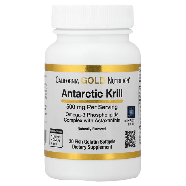 California Gold Nutrition Antarctic Krill Oil 500 mg omega-3 EPA DHA astaxanthin strawberry lemon capsules