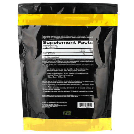 California Gold Nutrition, Sport, Pure Creatine Monohydrate, Unflavoured, 1 kg (2.2 lbs)