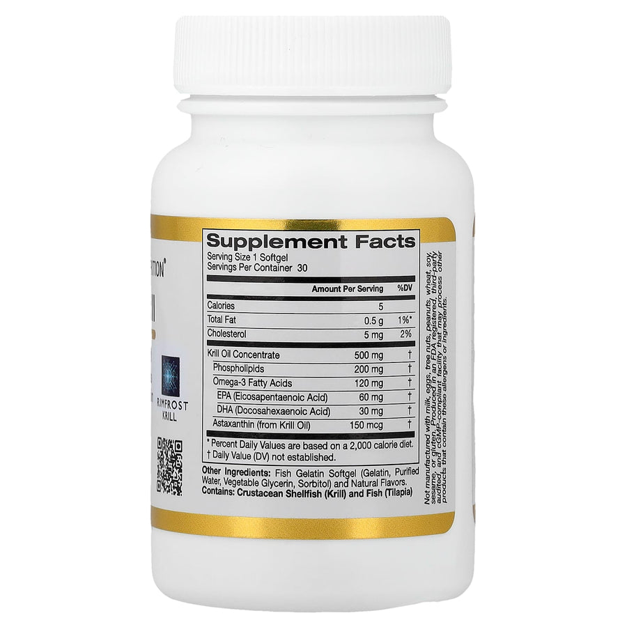 California Gold Nutrition Antarctic Krill Oil 500 mg omega-3 EPA DHA astaxanthin strawberry lemon capsules
