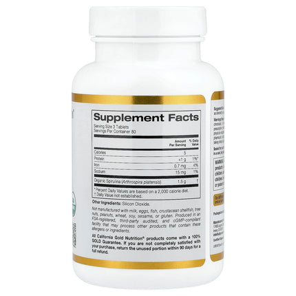 California Gold Nutrition Organic Spirulina certified organic seal close-up