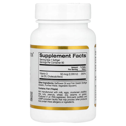 California Gold Nutrition Vitamin D3 2000 IU 50 mcg capsules bottle