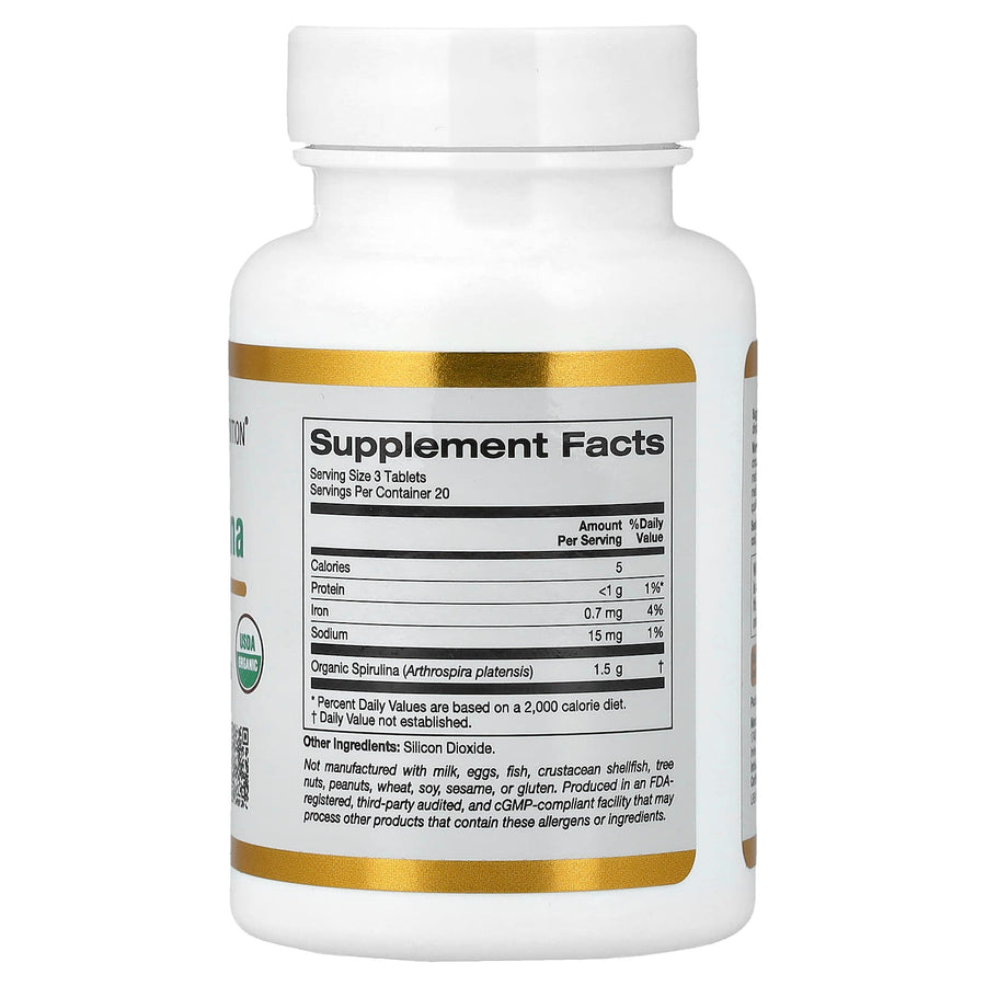 California Gold Nutrition Organic Spirulina 500 mg tablets bottle