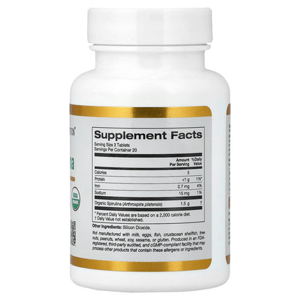 California Gold Nutrition Organic Spirulina bottle shown at an angle