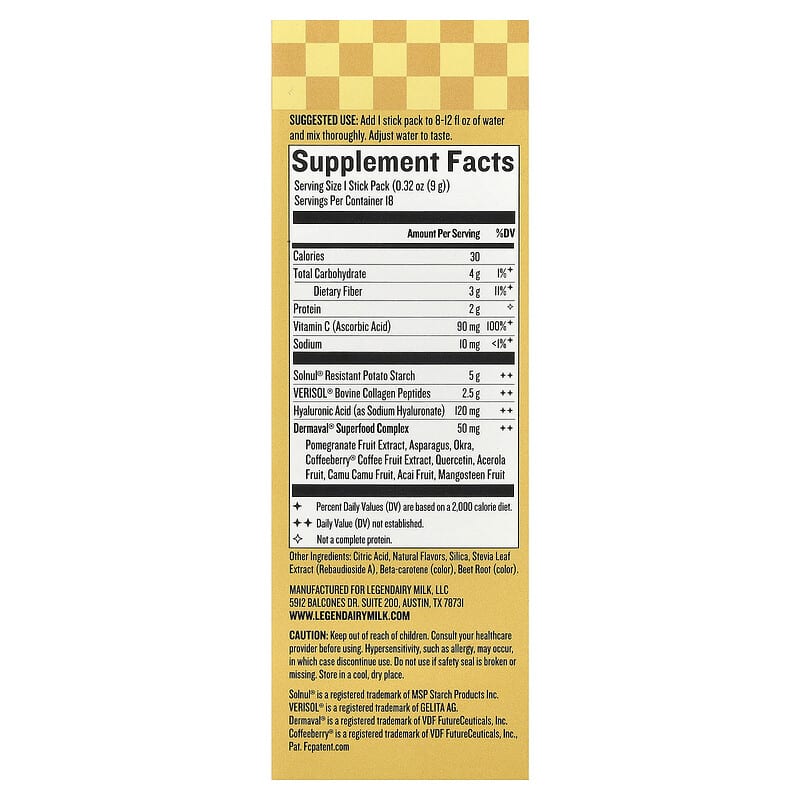 Legendairy Milk, She's Glowing™, Daily Collagen & Fiber Powder, Tropical, 18 Stick Packs, 0.32 oz (9 g) Each