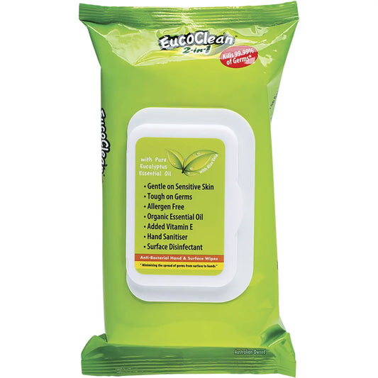 EUCOCLEAN Anti-Bacterial Wipes 2-in-1 Hand & Surface 60pk