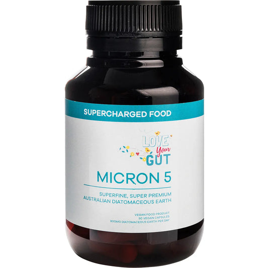 SUPERCHARGED FOOD Love Your Gut Capsules Micron 5 Diatomaceous Earth 90 Caps