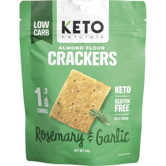 KETO NATURALS Almond Flour Crackers Rosemary & Garlic 8x64g