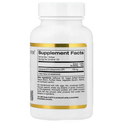 California Gold Nutrition CoQ10 100mg bottle shown at an angle