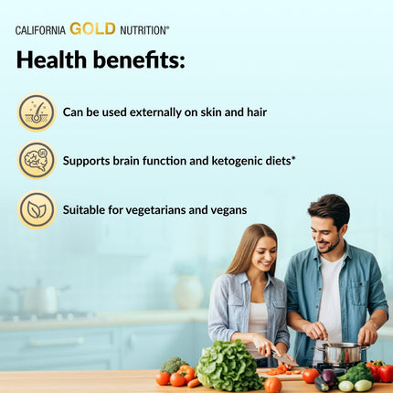 California Gold Nutrition Superfoods Organic Virgin Coconut Oil jar shown at an angle
