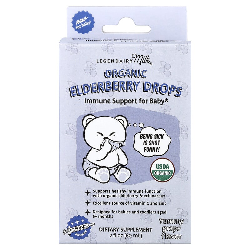 Legendairy Milk, Organic Elderberry Drops, 6+ Months, Yummy Grape, 2 fl oz (60 ml)