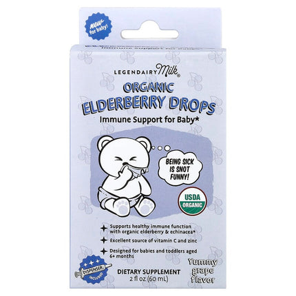 Legendairy Milk, Organic Elderberry Drops, 6+ Months, Yummy Grape, 2 fl oz (60 ml)