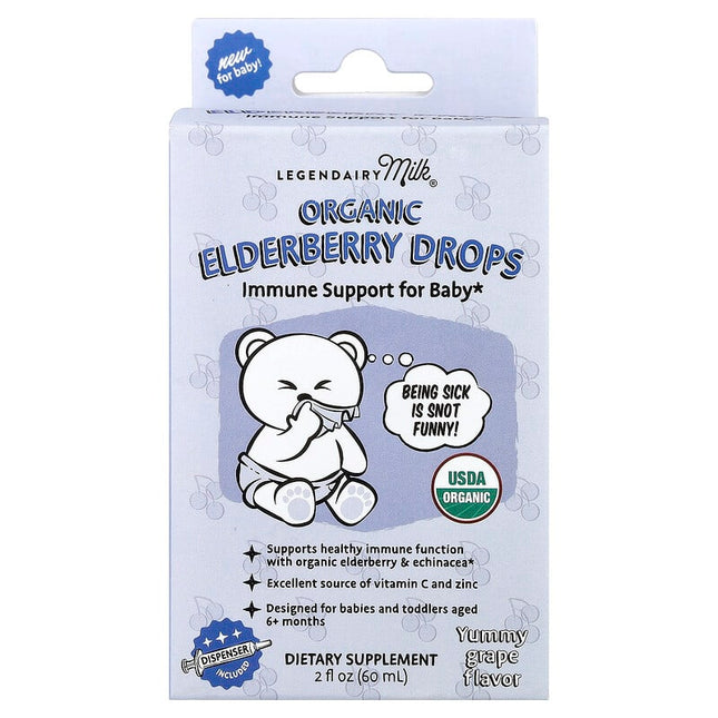 Legendairy Milk, Organic Elderberry Drops, 6+ Months, Yummy Grape, 2 fl oz (60 ml)