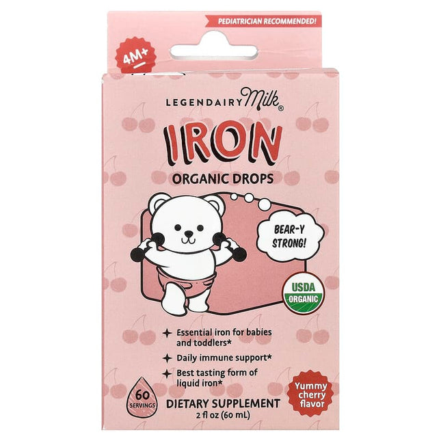 Legendairy Milk, Iron Organic Drops, 4+ Months, Yummy Cherry, 2 fl oz (60 ml)