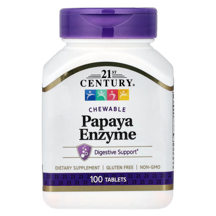 21st Century Chewable Papaya Enzyme 100 tablets bottle, front of pack