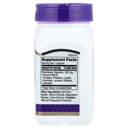 21st Century Digestive Enzymes bottle back label with supplement facts and ingredients