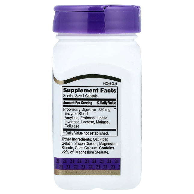 21st Century Digestive Enzymes bottle back label with supplement facts and ingredients