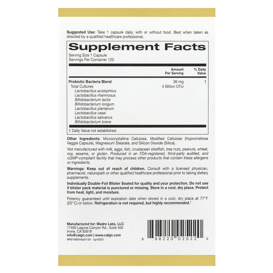 California Gold Nutrition LactoBif 5 Probiotics 5 Billion CFU capsules bottle
