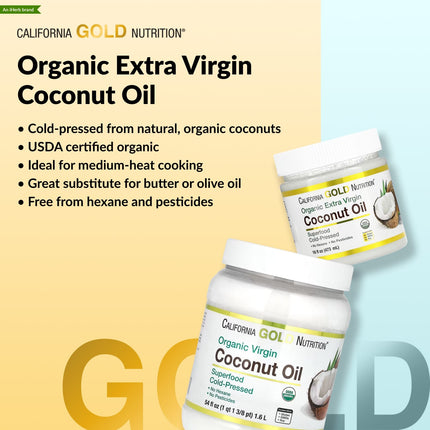 Back label of California Gold Nutrition Superfoods Organic Virgin Coconut Oil jar