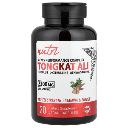 Nutri Men's Performance Complex Tongkat Ali, 120 vegan capsules, front label
