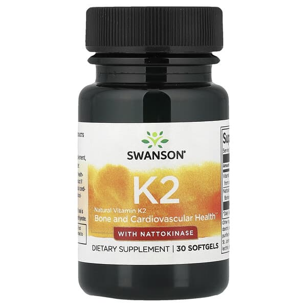 Swanson Vitamin K2 with Nattokinase 30 Softgels front bottle