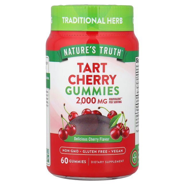 Nature's Truth Tart Cherry Gummies bottle, vegan, 2000mg equivalent per serving, delicious cherry flavour, 60 gummies