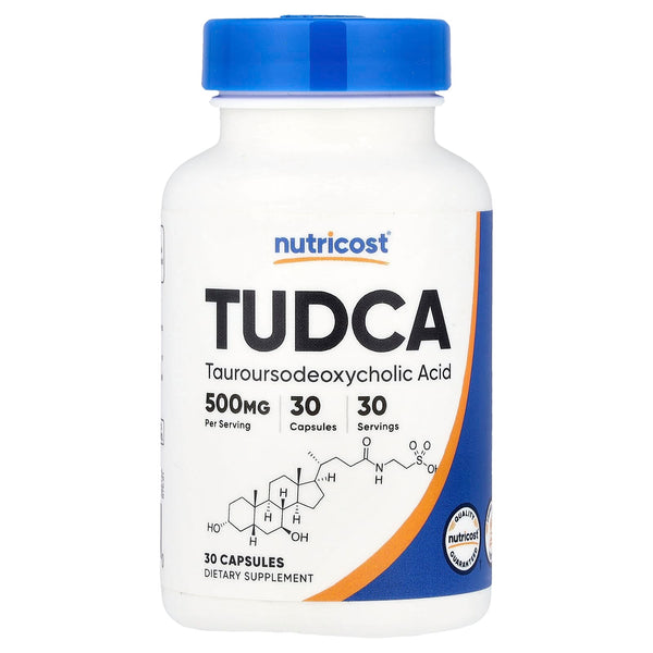 Nutricost TUDCA 500mg capsules bottle, 30 capsule front label