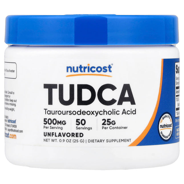 Nutricost TUDCA unflavored powder tub, 500mg per scoop, 50 servings