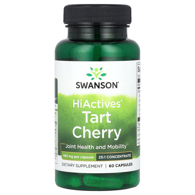 Swanson HiActives Tart Cherry capsule bottle, VitaCherry 25:1 concentrate, 465mg, 60 capsules