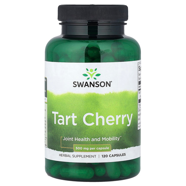 Swanson Tart Cherry 500mg capsule bottle, joint health and mobility, 120 capsules