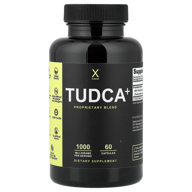 Humanx TUDCA+ bottle with milk thistle and pterostilbene, 60 capsule front label
