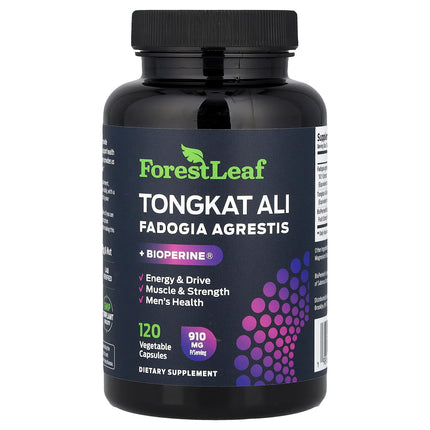 Forest Leaf Tongkat Ali + Fadogia Agrestis + BioPerine, 120 vegetable capsules, front label